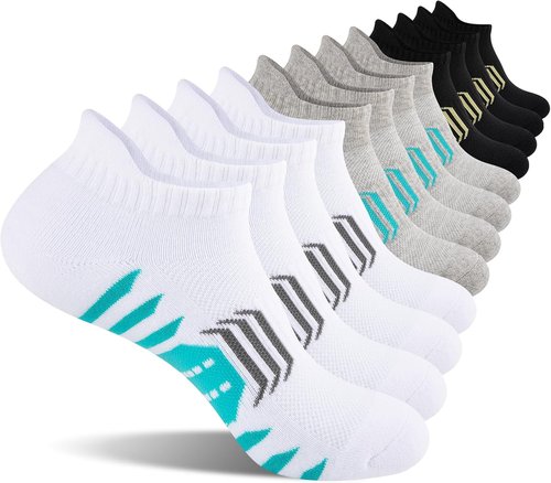 COOPLUS Ankle Socks - Women's Athletic Cushioned Low Cut Running Socks | 6 Pairs, Anti-Blister Cotton