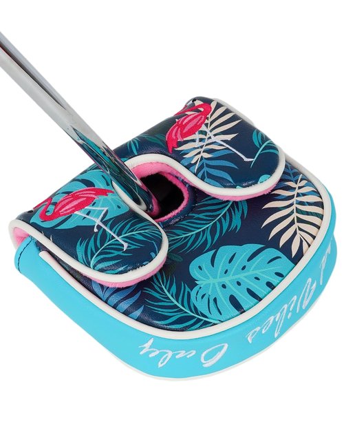 Big Teeth DF3 Putter Headcover for LAB Golf DF3 Zero Torque Mallet Putter – Leather Magnetic Closure Center Shaft Mallet Putter Cover – Tropical Flamingo & Palm Embroidery, Water & Stain Resistant