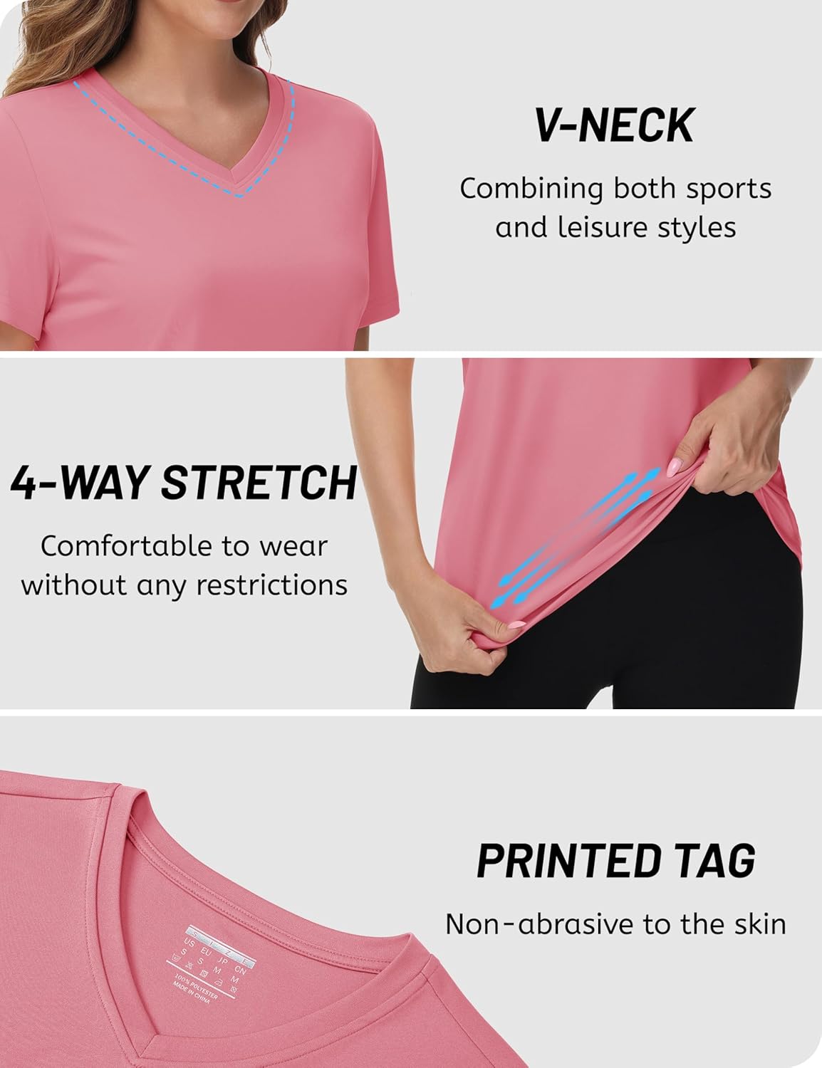 TACVASEN Women's V-Neck Athletic Tee - UPF 50+ Sun Protection, Quick-Dry, Short Sleeve Top