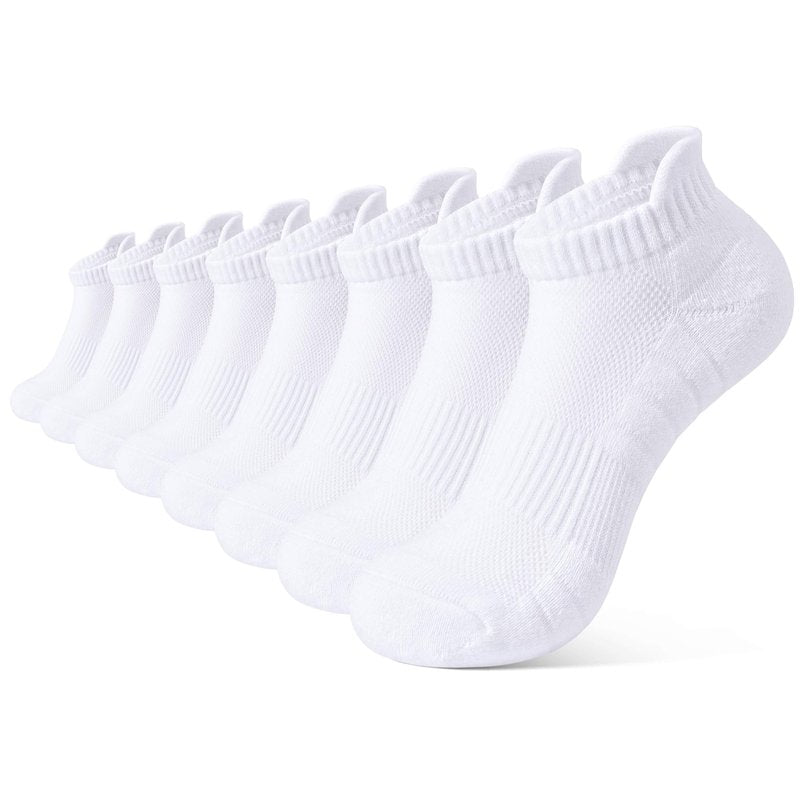 BOOPH Kids Ankle Socks Boys Girls Athletic Cushioned Socks for Running 8 Pairs White 10-14 Years
