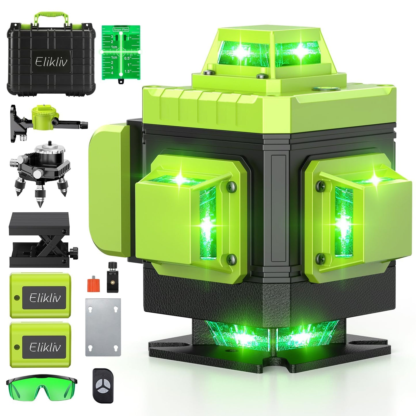 Laser Level Self Leveling - Elikliv 200ft Robust Indoors 4D Green Cross Line Laser Level 4x360 Horizontal Vertical Dual-beam Lasers for DIY or Professional Job Site Integrated Bracket Included