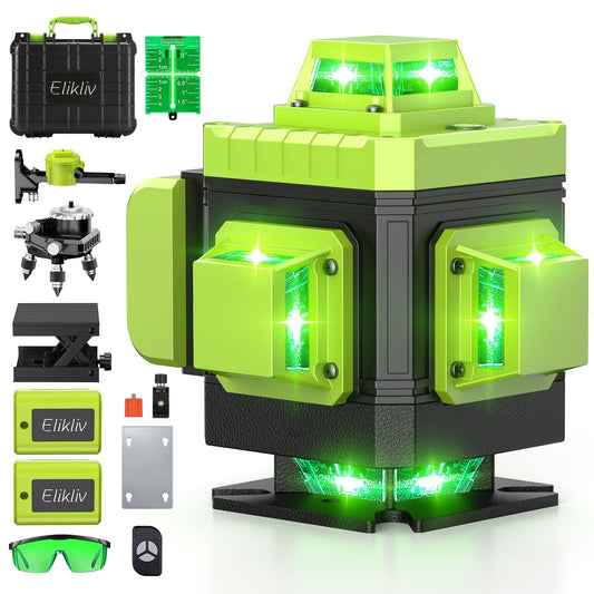 Laser Level Self Leveling - Elikliv 200ft Robust Indoors 4D Green Cross Line Laser Level 4x360 Horizontal Vertical Dual-beam Lasers for DIY or Professional Job Site Integrated Bracket Included