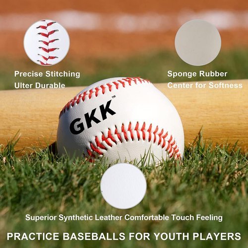 GKK Baseball 12-Pack Training Balls | 9-Inch Tee Ball Safety Baseballs for Youth & Adults