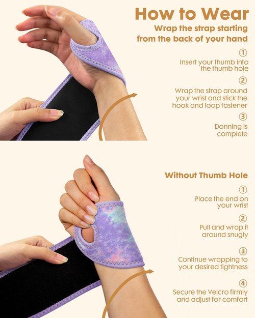 Lalapapa 2 Pack Wrist Brace for Women, Adjustable Fits Both Right & Left Hands for Night Support Tendonitis Carpal Tunnel Arthritis Lifting Arthritis Tennis Sprained Typing Sports, Tie-Dye Print