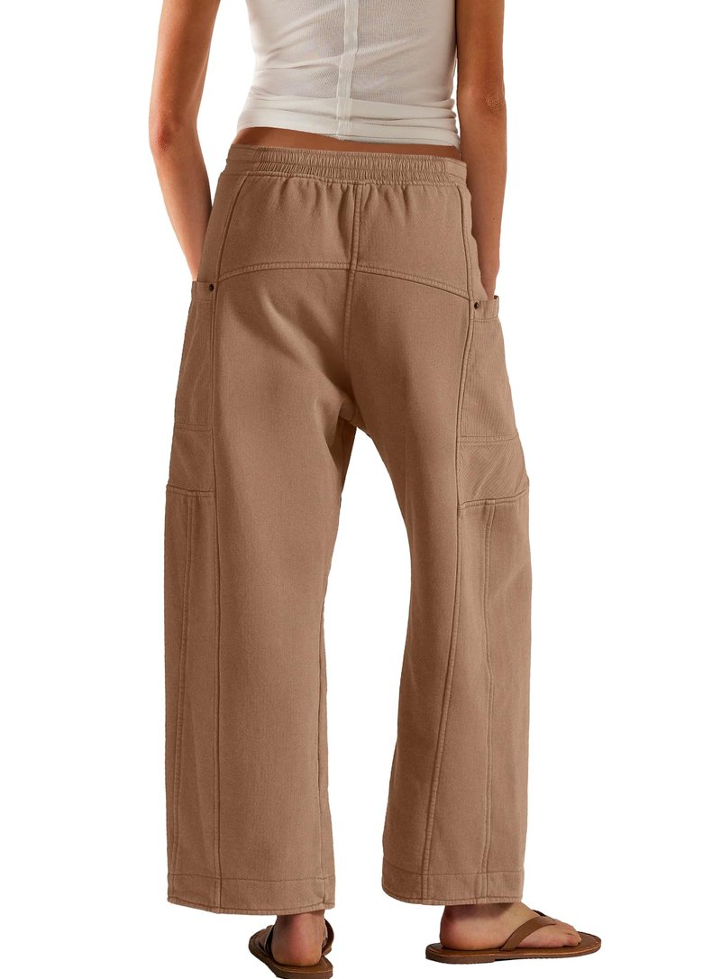 Panadila Women Wide Leg Pants Drawstring Barrel Sweatpants Baggy Cargo Pants Lounge Trousers with Pockets (Light Brown,M)