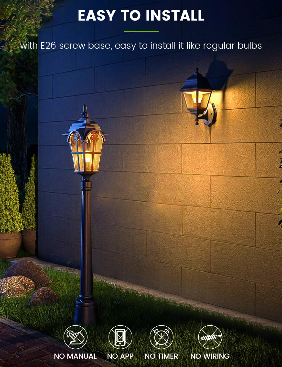 ALEXPEX Dusk to Dawn LED Light Bulbs, 13W(100W Equivalent) 1100LM, 3000K Warm White, A19 E26 Automatic Sensor Lighting for Indoor Outdoor, Lightbulbs for Porch, Front Door, Entryway, 3 Pack