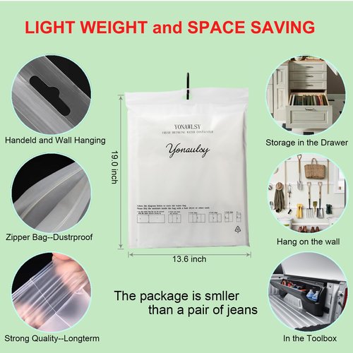 Yonawlsy Bathtub Drinking Water Bladder,2 Pack 60 Gallon Heavy Duty Food-Grade Plastic Bag Hold Fresh Drinking Water, Using for Camping, Gardening or Disaster and Hurricane Survival