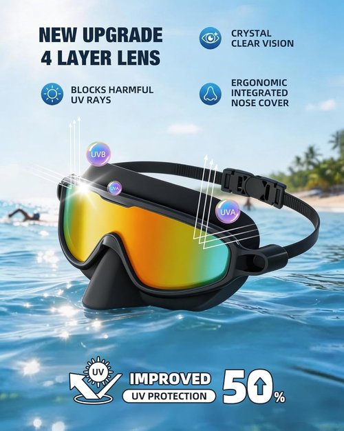 Aegend Swim Goggles - Anti-Fog, UV Protection, No-Leak Design | 2-Pack with Nose Cover for Adults