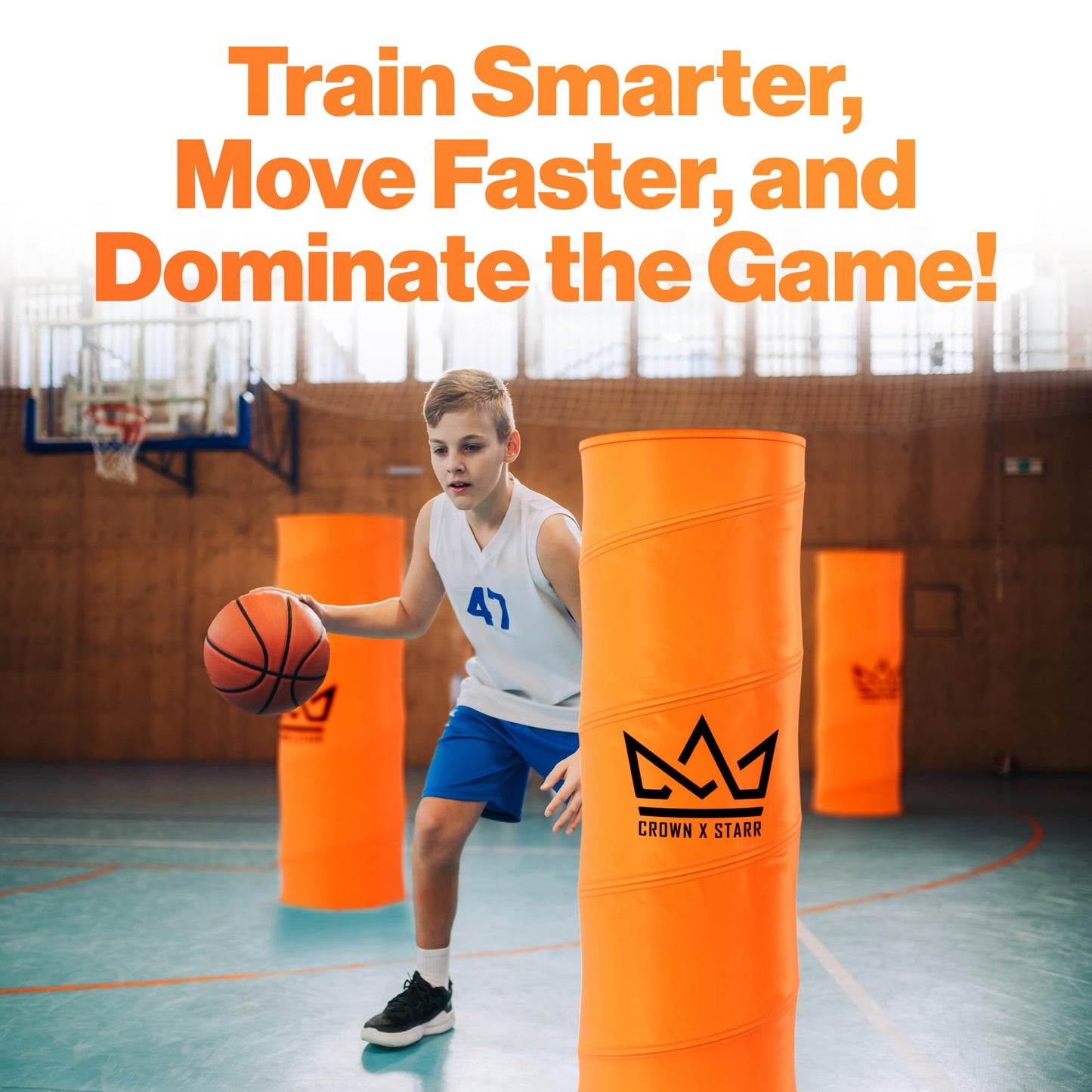 Crown x Starr Pop Up Defenders 3 Pack, 48 inches Tall, with Fillable Sandbags (no Sand), Simulate Defenders for Basketball, Football, Soccer, with Carry Bag & Mini Drill Cones