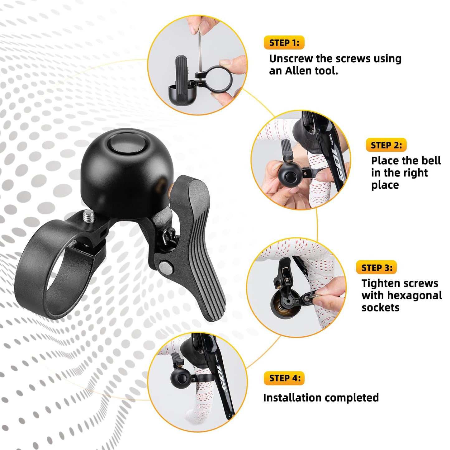 ROCKBROS Bike Bell Classic Bicycle Bell Road Bike Bells for Adults with Loud Sound and Fit for 1.06-1.18in/27-30mm Bicycle Handlebars Left Side
