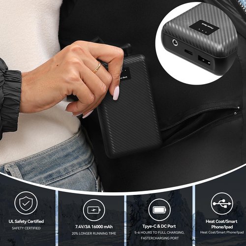 san moolias Heated Vest Women with 7.4V 16000mAh Battery Pack, Heated Jackets for Women 12 Heating Zones, 3 Heating Levels Lightweight Long Warm Electric Heated Coat - L