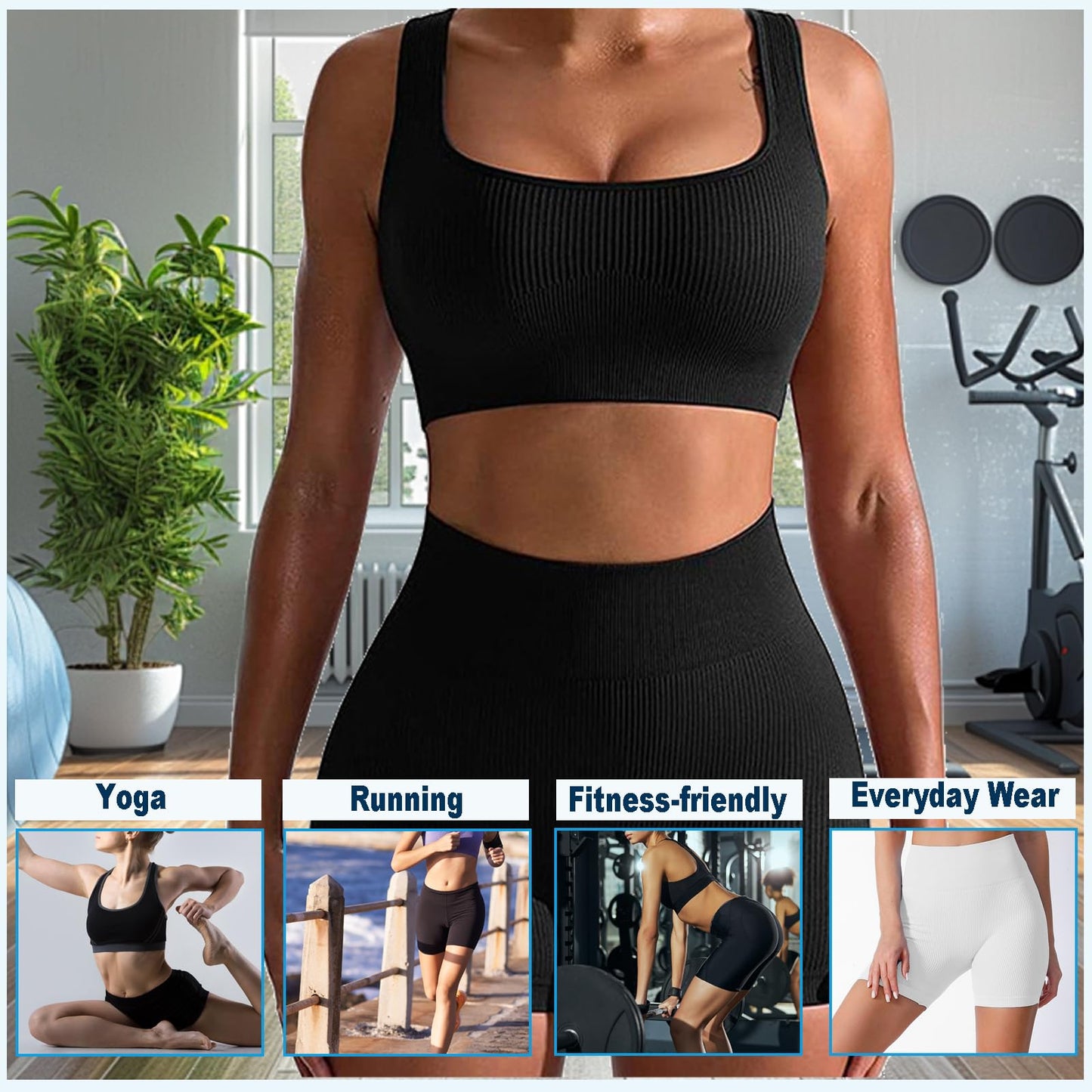WXUP HOPS Women Athletic Shorts-High Waisted Butt Lifting Workout Pants-Seamless Scrunch Biker Shorts for Gym,Yoga,and Running(Black L)