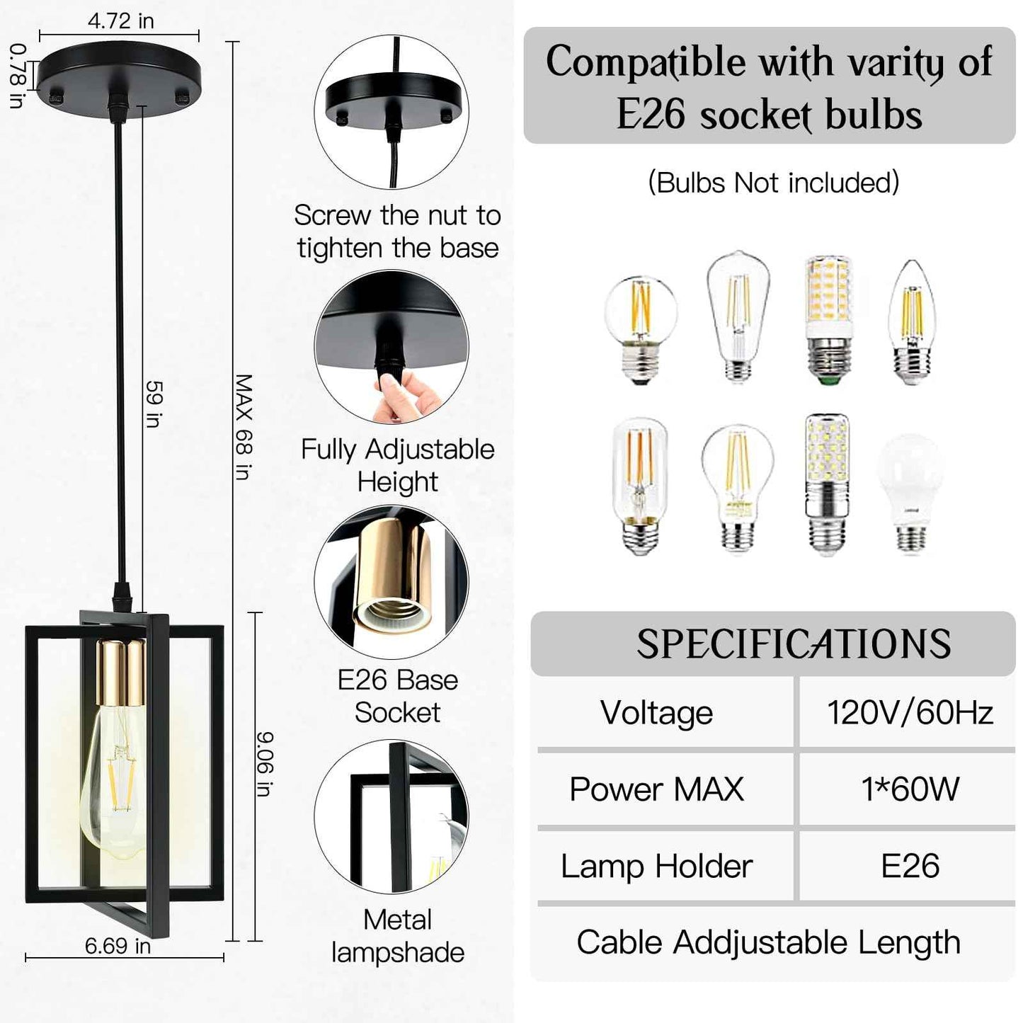 WKWKTOTO 3 Pack Black Pendant Lights for Kitchen Island, Industrial Hanging Light Fixture with Durable Metal Shades, Kitchen Island Lighting for Dining Room, Entryway, Restaurant