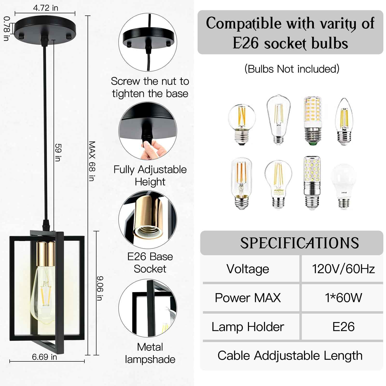 WKWKTOTO 3 Pack Black Pendant Lights for Kitchen Island, Industrial Hanging Light Fixture with Durable Metal Shades, Kitchen Island Lighting for Dining Room, Entryway, Restaurant