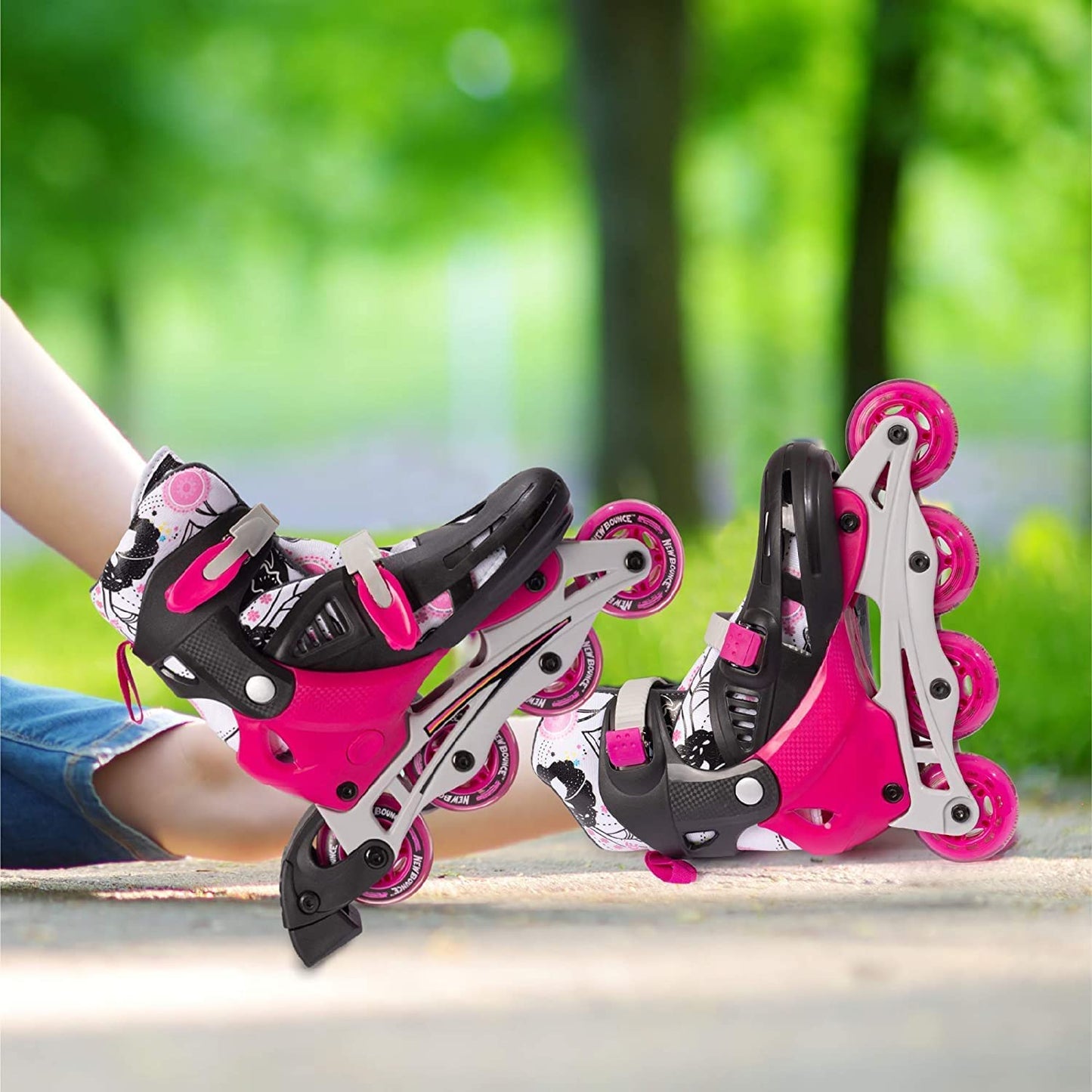 New Bounce Adjustable Inline Skates for Kids, 4 Wheel Skates, Pink, Medium, 2-6 US (EUR 36-39)