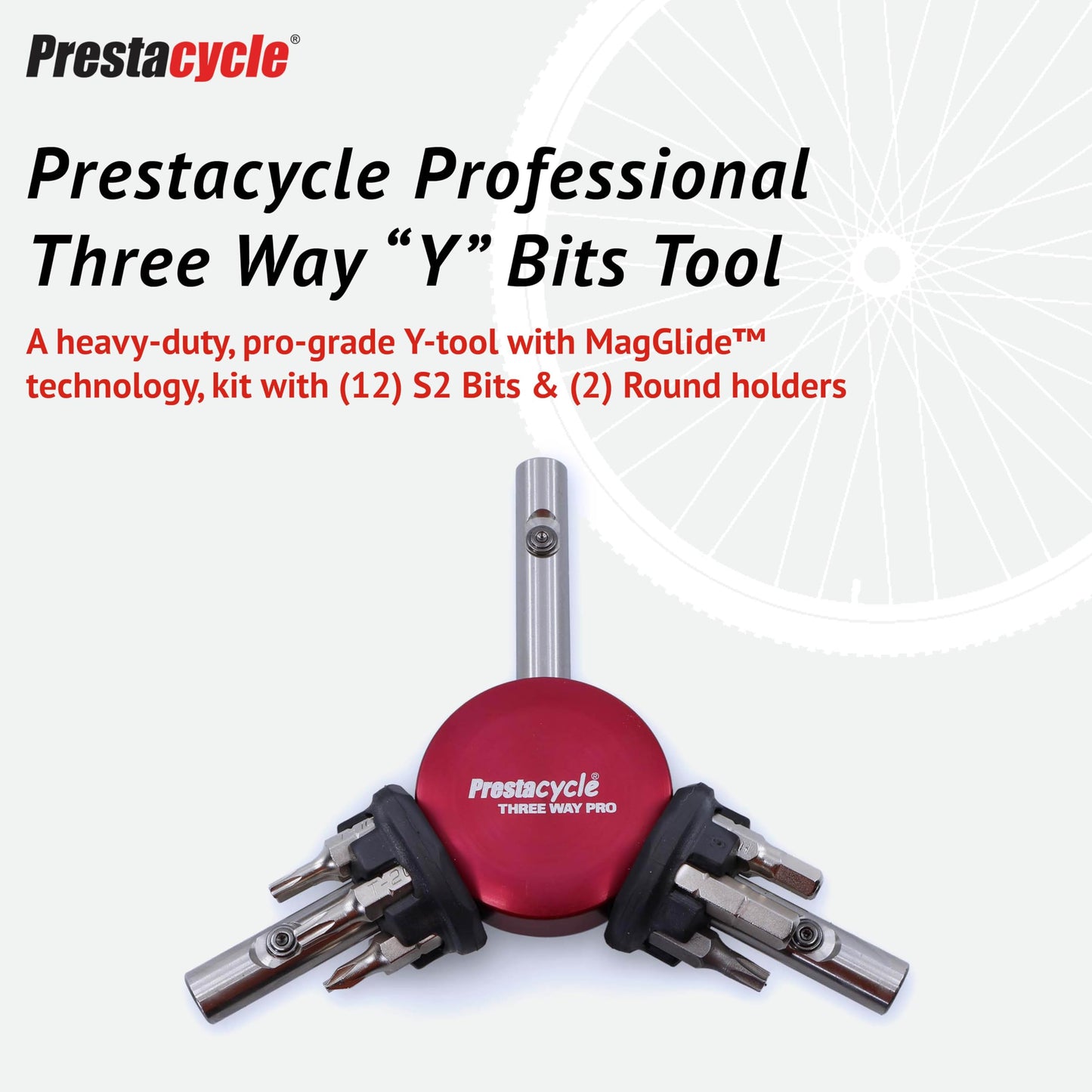 Prestacycle Three Way "Y" Bits Tool – Heavy Duty Replaceable 1/4" Hex Bike Multi-Tool with Ergonomic Grip, Reinforced Alloy Body & Strong Magnets, Includes 6 Precision Hardened Steel Bits