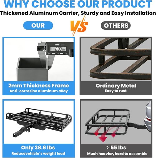 Aluminum Hitch Cargo Carrier - 1000LBS Capacity with Ramp | 53” x 29” x 9” for SUV & Truck