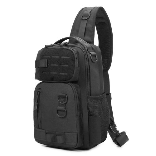 CamGo Small Tactical Sling Bag Black Military One Strap Crossbody Fishing Shoulder Pack Molle Backpack for Sport Daily