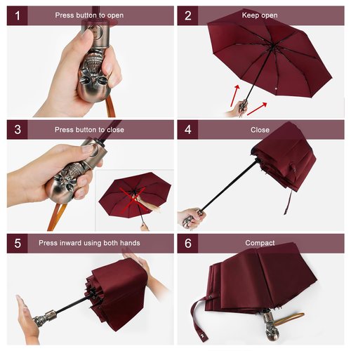 Lejorain Skull Umbrellas for Rain Windproof - Mens Womens Black Automatic Strong Compact Umbrella Heavy Duty