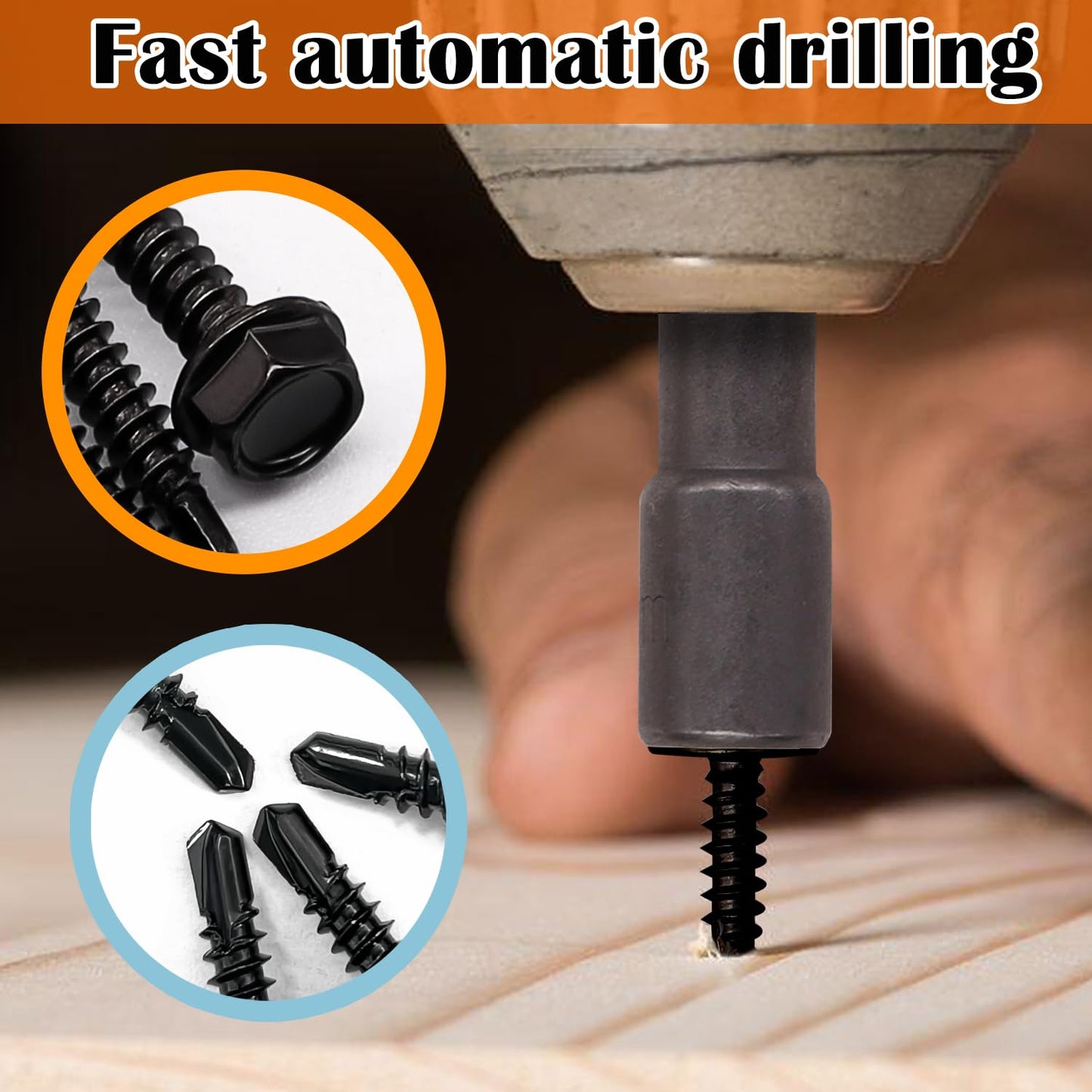 weideer 165pcs #8#10 Self Tapping Screws, Sheet Metal Screws, 410 Stainless Steel Black Hex Washer Head Quick Tapping Screw #8 1/2" 3/4" 1" #10 3/4" 1-1/4" K-G106