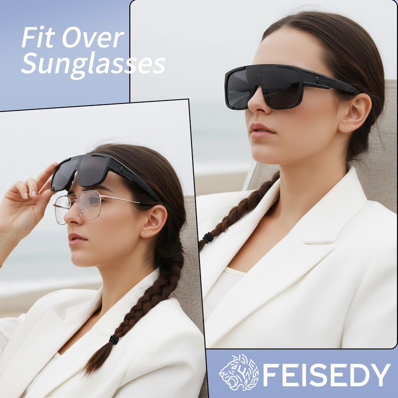 FEISEDY Polarized Fit Over Glasses Sunglasses for Men Women, Sports Wrap Around for Driving Cycling Fishing B0315