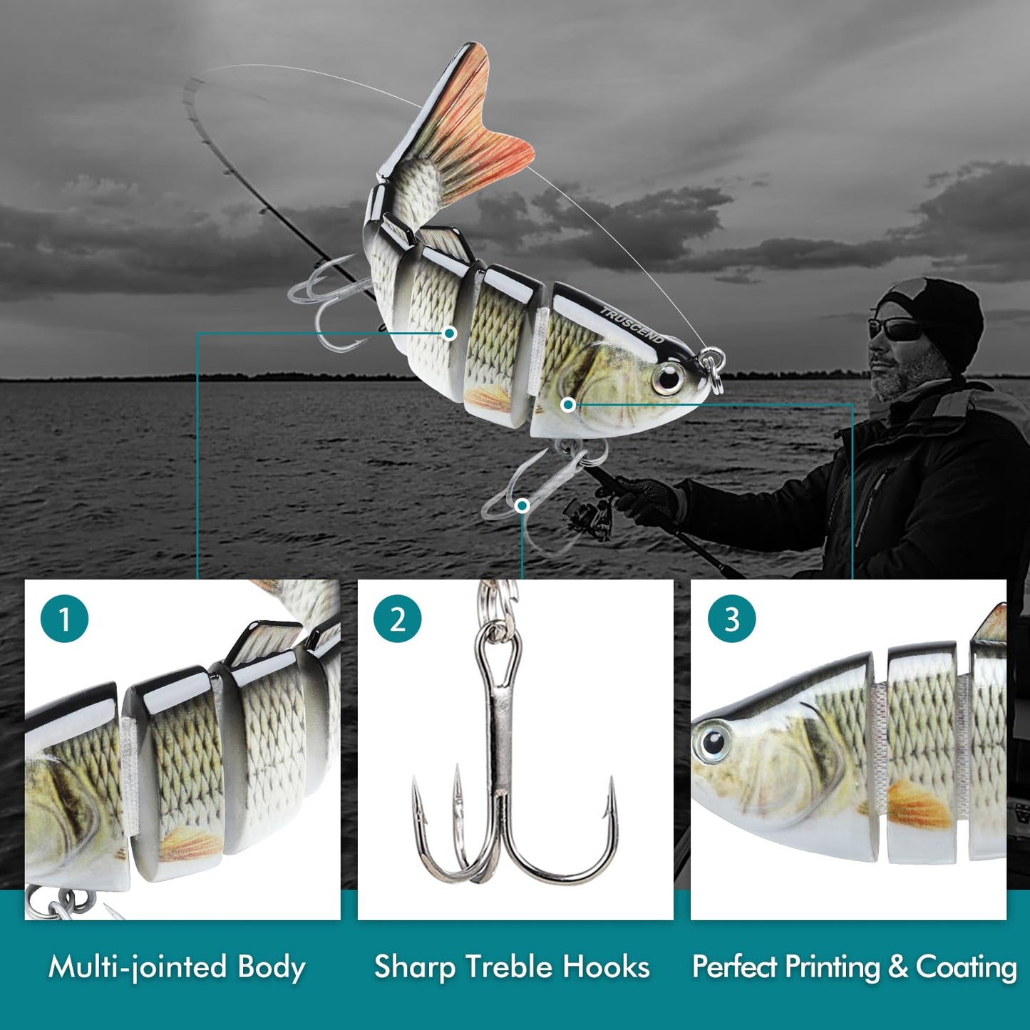 TRUSCEND Fishing Lures Lipless Crankbaits, Crank Baits for Bass Fishing All Water Layers, Swimbait for Bass Walleye Pike, Bass Baits Lures Kit for Freshwater or Saltwater, Fishing Plugs Gifts for Men