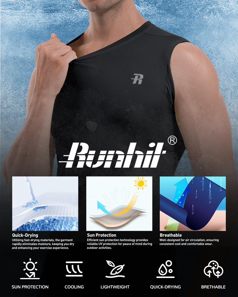 Runhit 2 Pack Mens Compression Tank Top Sleeveless Workout Muscle Shirts Flexible Sports Base Layer Undershirt Gym Black White M