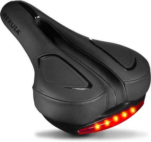 Large Comfortable Bike Seat | Wide Saddle with Shock Absorption & Memory Foam - Waterproof Leather Cover