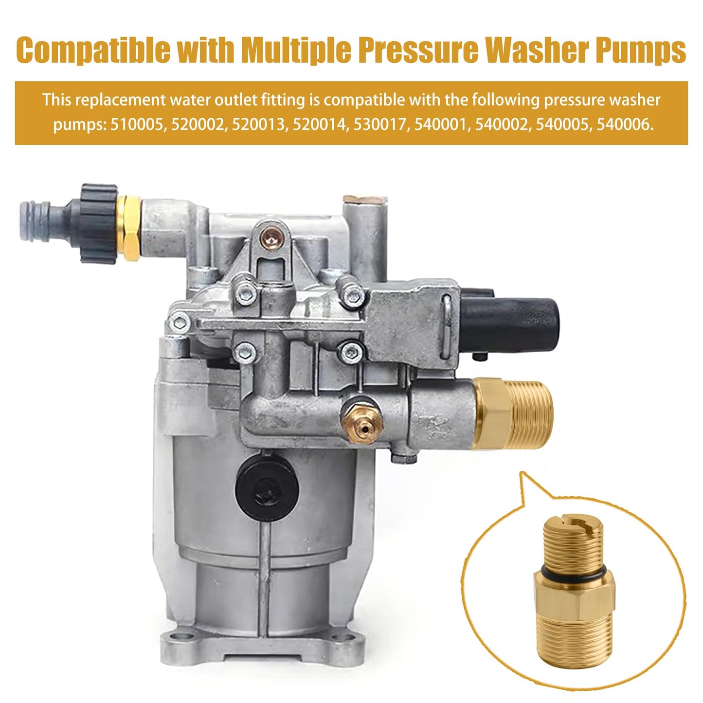 7106686 Outlet Connector for Pressure Washer Pump - Brass Fitting Replacement for Gas Powered Washers