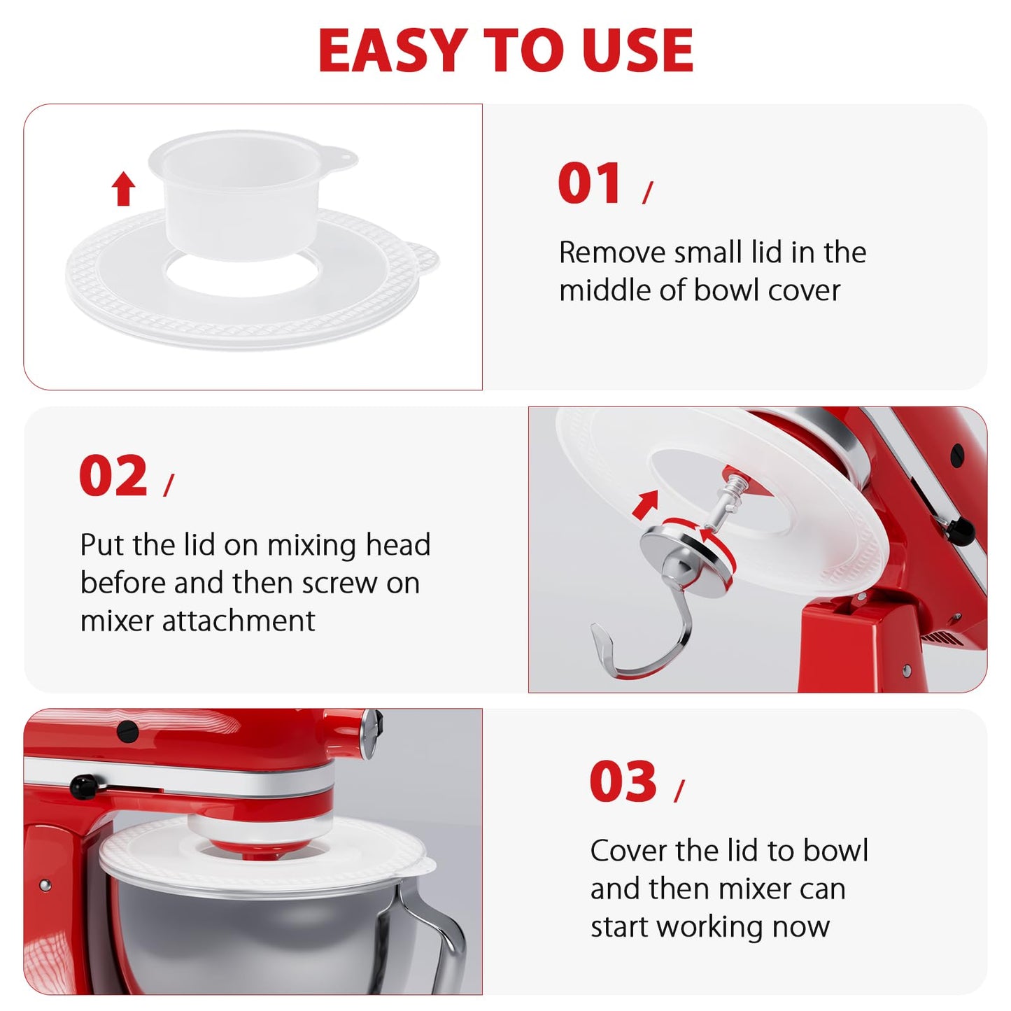 Food-Grade Mixer Bowl Cover for KitchenAid 4.5-5 Quart Tilt-Head Stand Mixers, Mixer Splatter Guard Lid to Prevent Spilling of Ingredients, as Kitchenaid Mixer Attachments