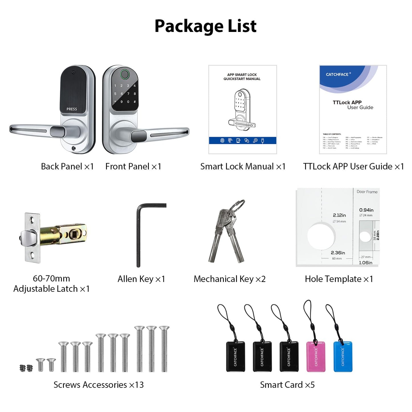 CATCHFACE Smart Fingerprint Lock - Keyless Entry Door Lock with Reversible Handle - Silver