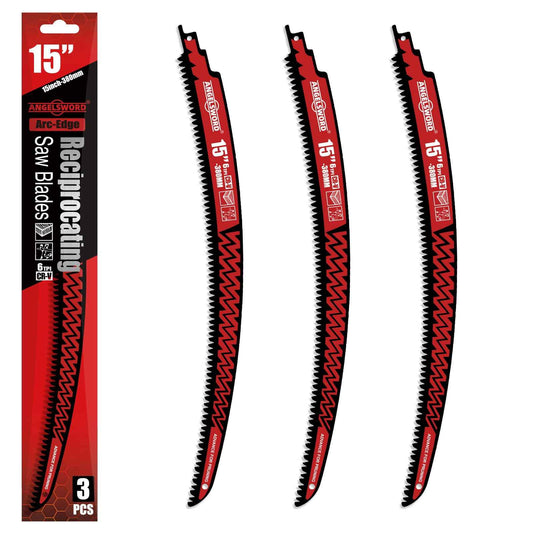 ANGELSWORD 15 Inch Arc Edge Reciprocating Saw Blade, 6TPI Wood Pruning Saw Blades for Tree Trimming, Wood Cutting, 3 Pack