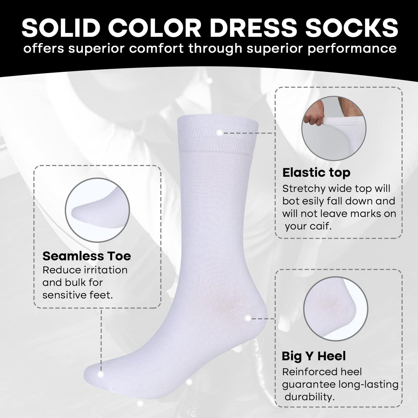 Athlemo Men's Dress Socks 4 Pack Crew Business Casual Sock Moisture Wicking Super Soft (Sock size 10-13, White(4 Pairs))