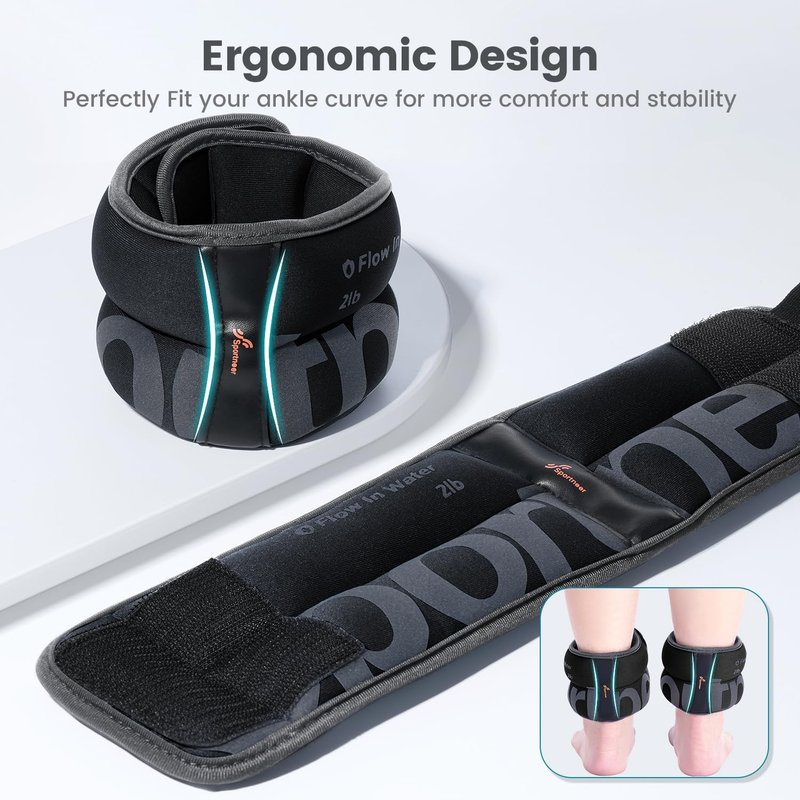 Sportneer Ankle Weights for Men Women Strength Training, 4/10 lbs Pair Leg Weights Set Comfortable and Soft Perfect for Dancing Running Walking Fitness Workout, 2lbs x 2, Black