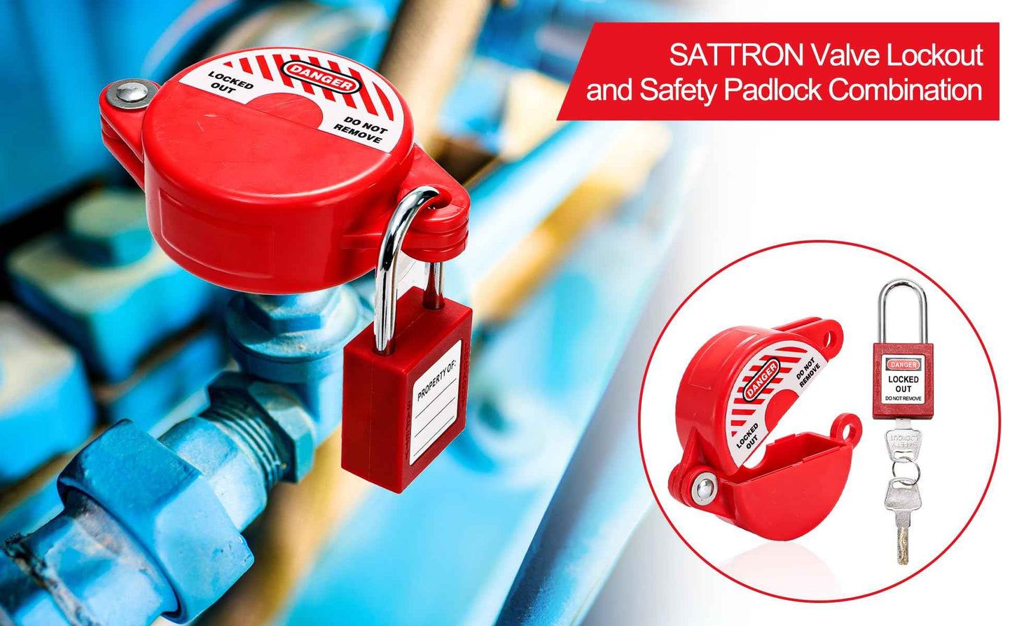 Foraineam Water Spigot Lock Device and Safety Padlock, 4 Sets, Rotating Secure Gate Valve Lockout Device for 1 to 2-1/2 Inch Dia Valve Handles, Outdoor Faucet, Hose Bib Locks, Propane Tank Lock