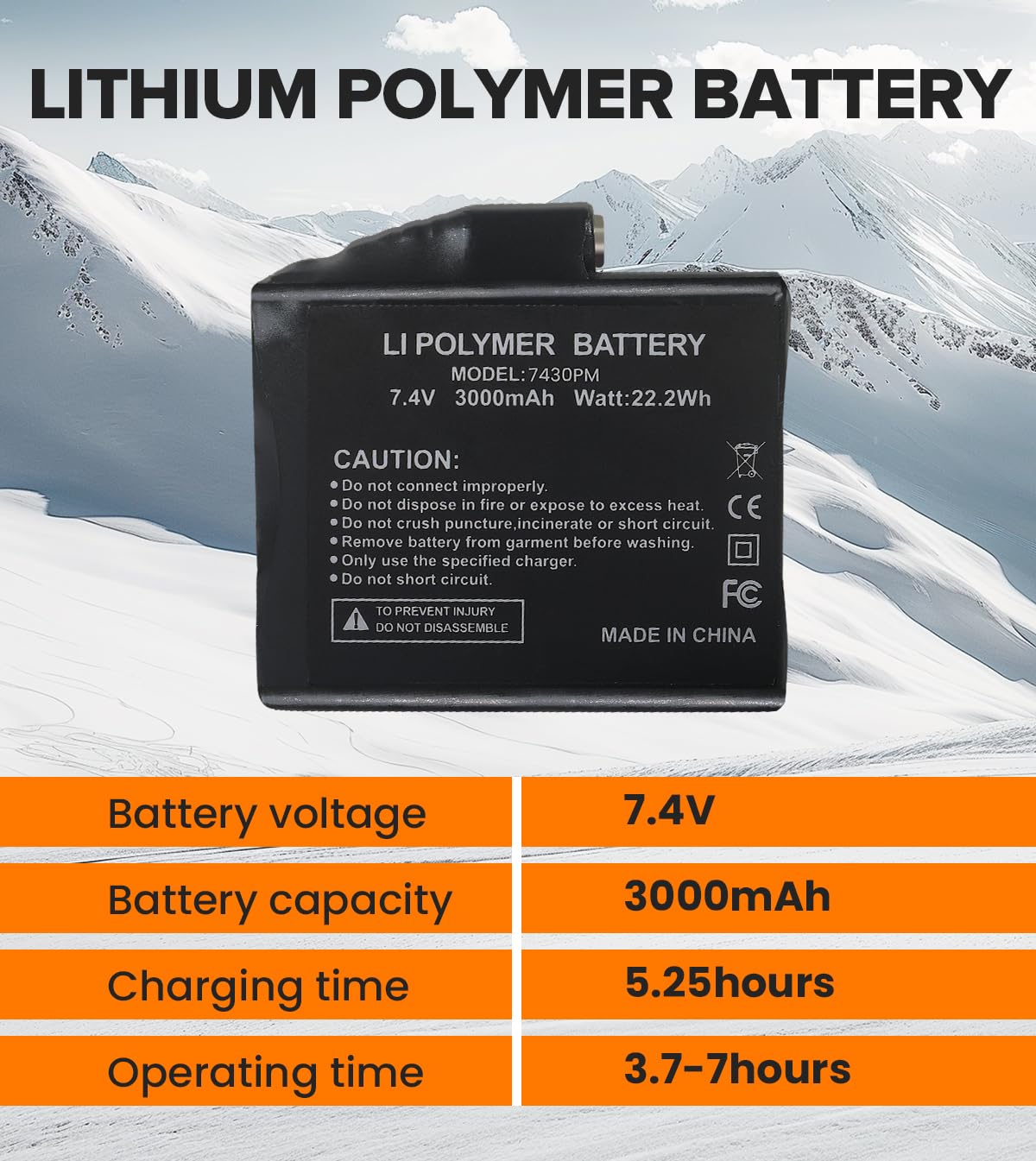 JS LifeStyle 7.4V 3000mAh Rechargeable Lithium Polymer Batteries for Heated Gloves, Support 3.5mm DC Jack, 2pcs Rechargeable Batteries for Heated Gloves Socks Hats (Charger Not Included)