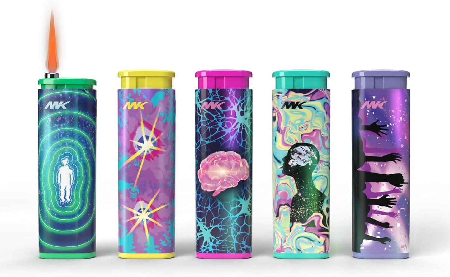 MK Windproof Jet Flame Lighters - 5PCS Striking Design for Candles, Camping & Outdoor Use | Butane Refillable