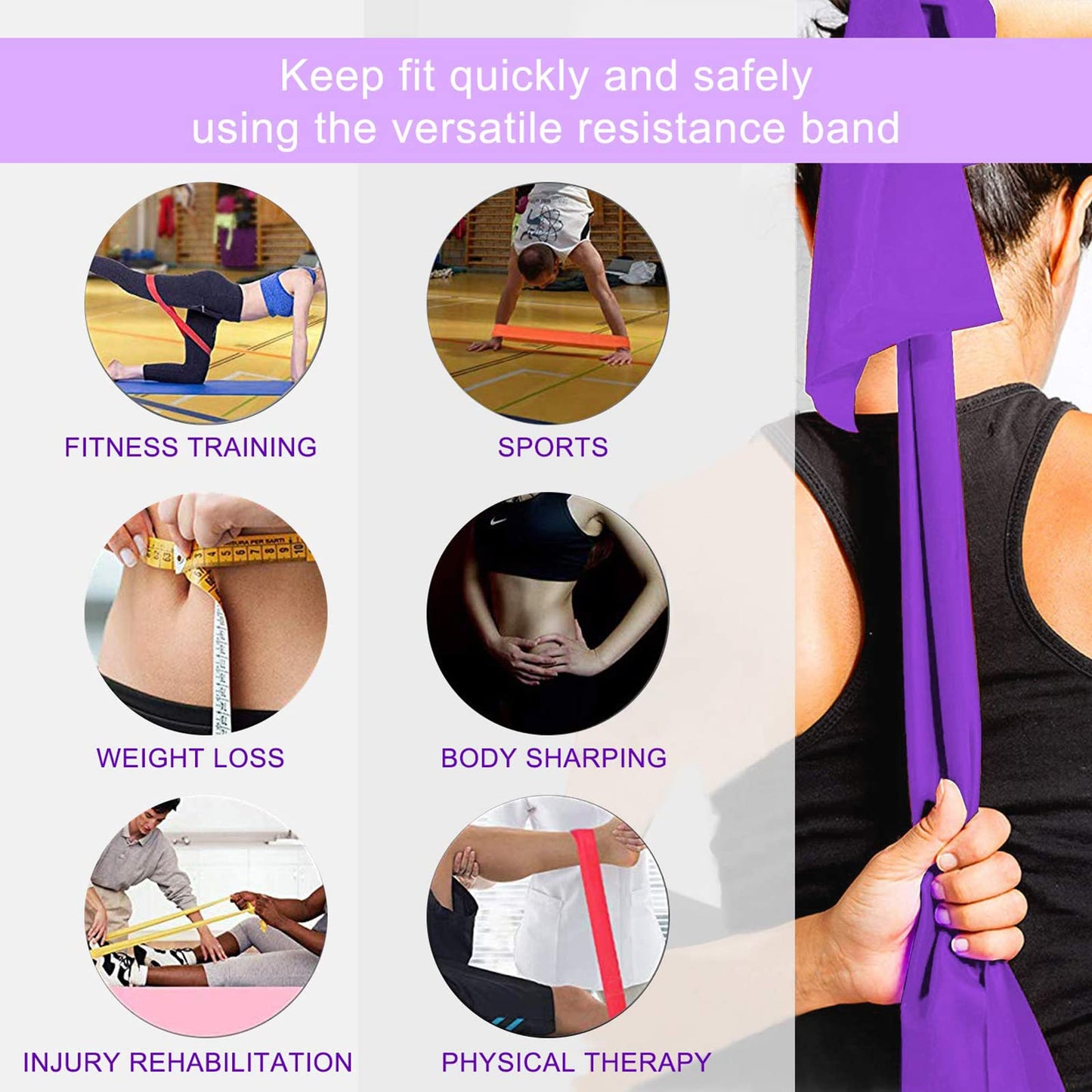 Resistance Bands Set, 3 Pack Professional Latex Elastic Bands for Home or Gym Upper & Lower Body Exercise, Physical Therapy, Strength Training, Yoga, Pilates, Rehab, Blue & Purple & Pink