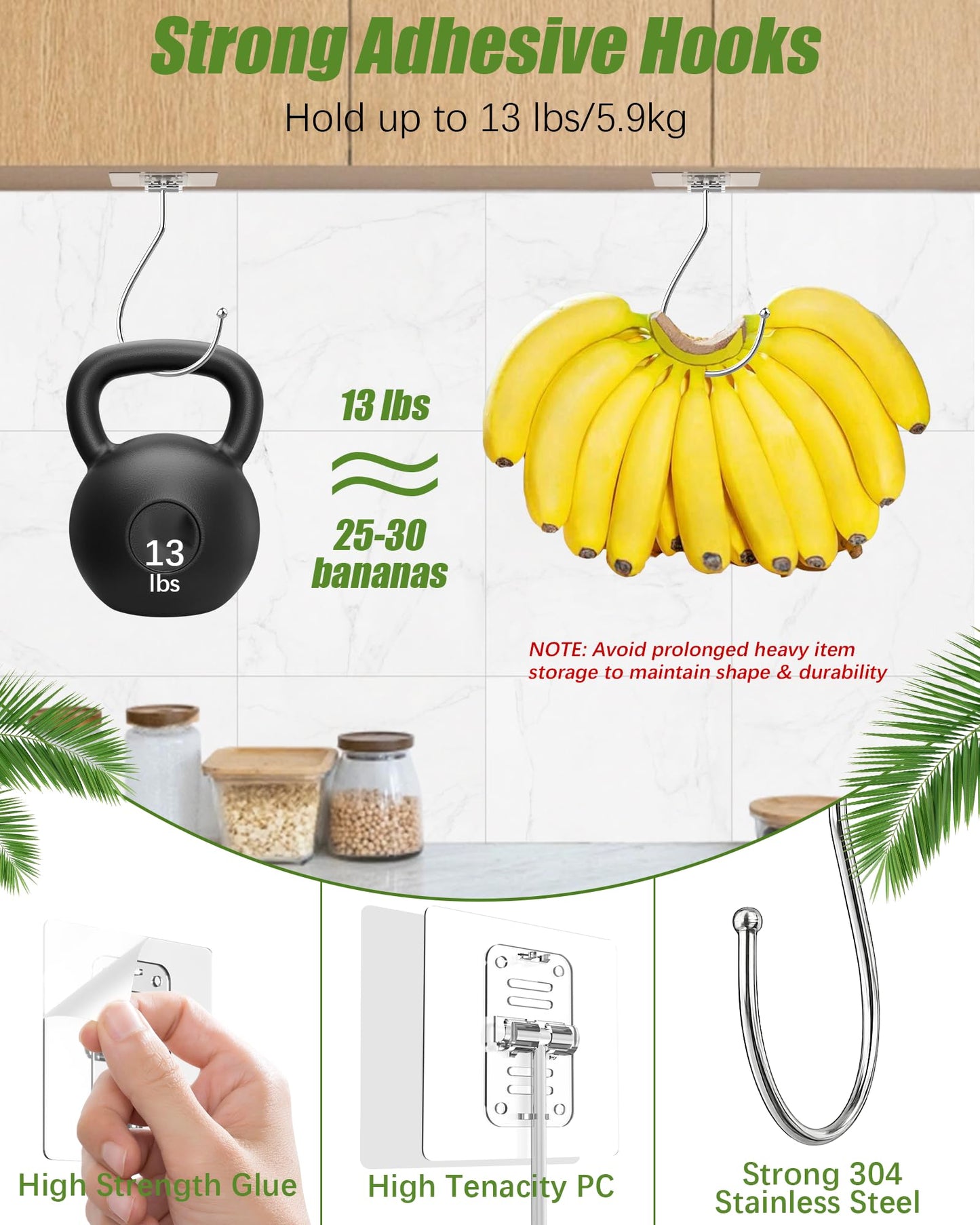 Latoxcaa Banana Hook for Hanging Heavy-Duty 13Ib(Max) 2 Pack, Folding Banana Hanger Under Cabinet, Banana Holder Self Adhesive Traceless Clear for Keep Fresh & Kitchen Space Saving-12 cm