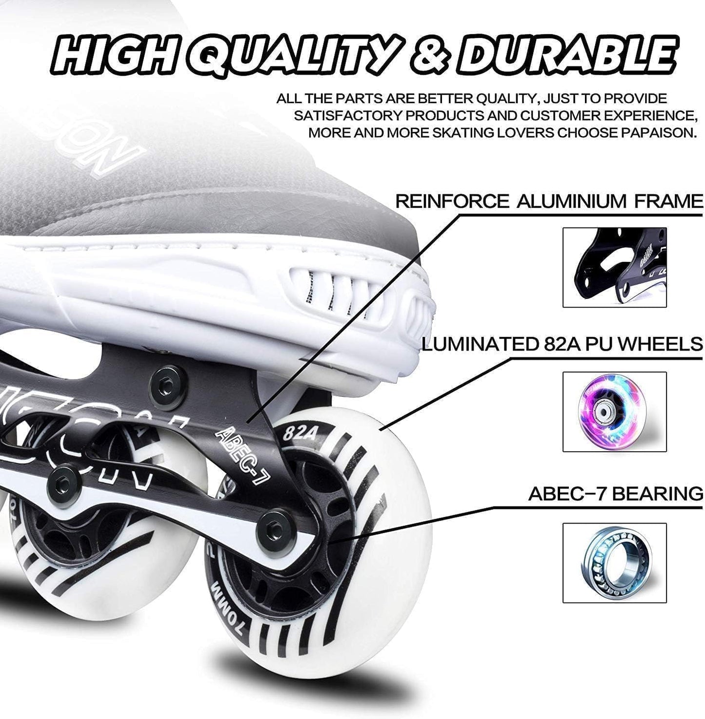 PAPAISON Adjustable Inline Skates - Light Up Wheels for Kids & Adults | Outdoor Roller Skates