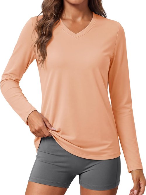MAGCOMSEN SPF Shirts for Women - Long Sleeve V-Neck UV Sun Protection Top | Quick-Dry Performance Tee