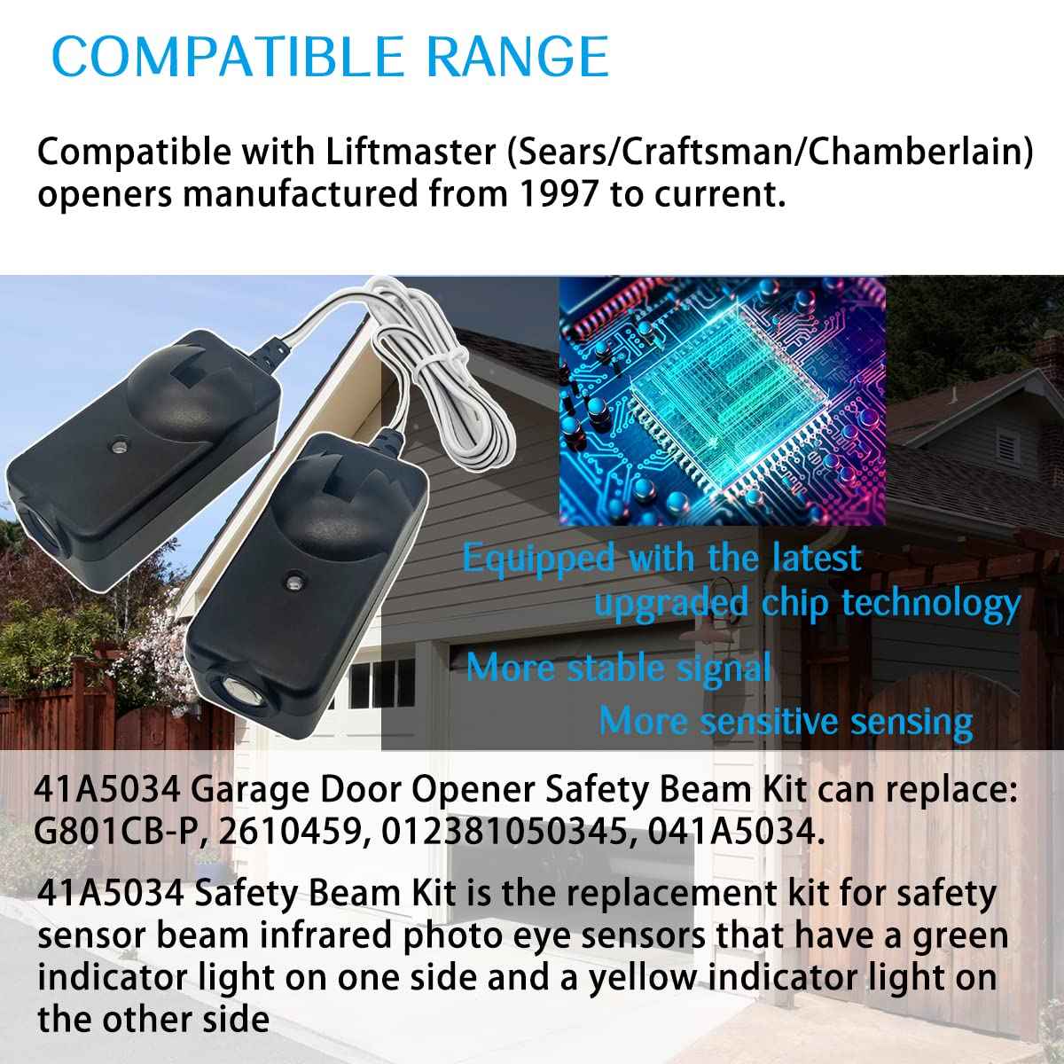 41A5034 Safety Sensor Kit, Compatible with Liftmaster Chamberlain Sears Craftsman Garage Door Opener Made After 1997, Sensor+Bracket