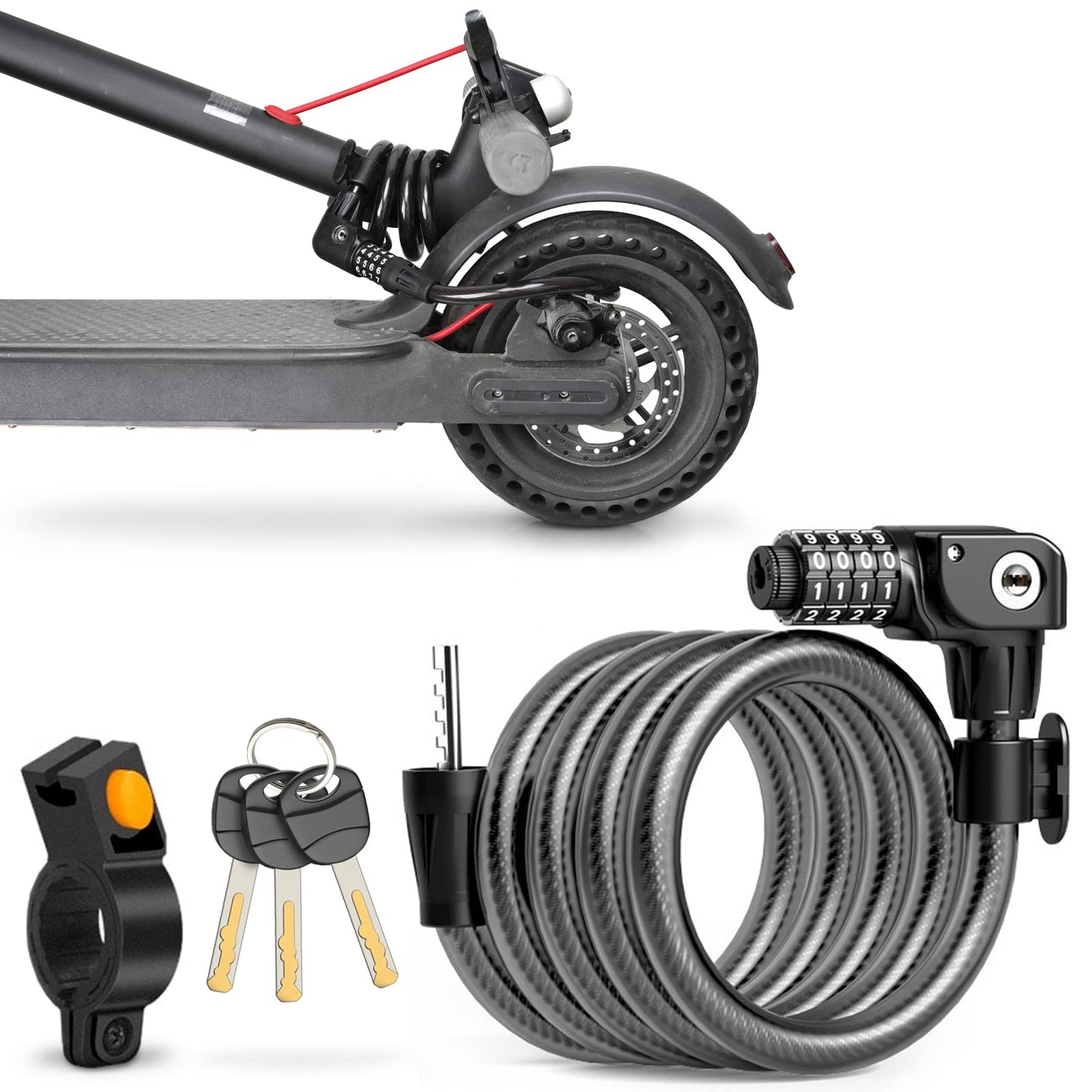 SEWAY Scooter Lock Cable for Xiaomi Mijia M365 ES Series, Bicycle Combination Locks Coiled Chain Lock Basic Self Coiling Core Steel Wire 4 ft. Long 1/3 inch Fit for M365/ES1/ES2/ES3/ES4