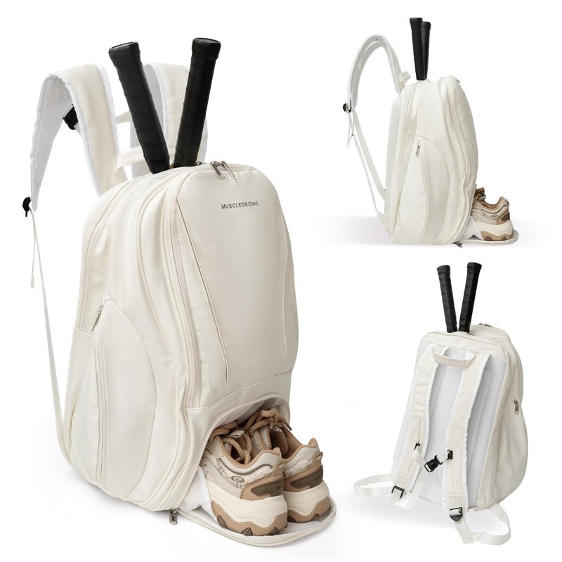 Pickleball Bag for Men and Women, Large 38L Tennis and Pickleball Backpack with Shoe Compartment, Durable Padel Bag with Spacious Storage for Paddles, Balls, Bottle, Towel, Clothes & Laptop (White)