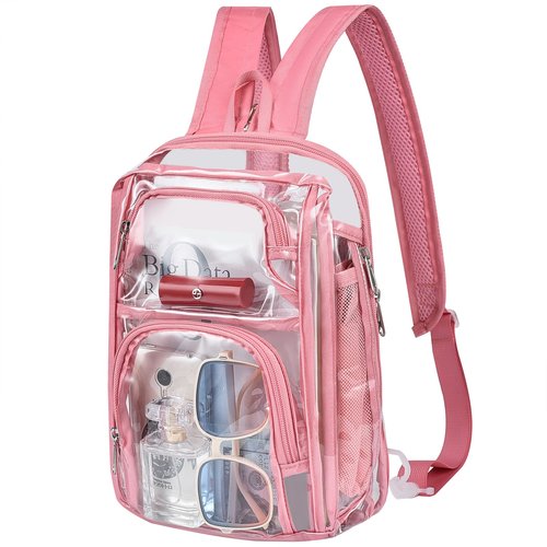 Busiuw Clear Backpack Stadium Approved Sling Bag with Adjustable Reinforced Straps, 3 in 1 Crossbody Bag for Festivals and Games (Pink)