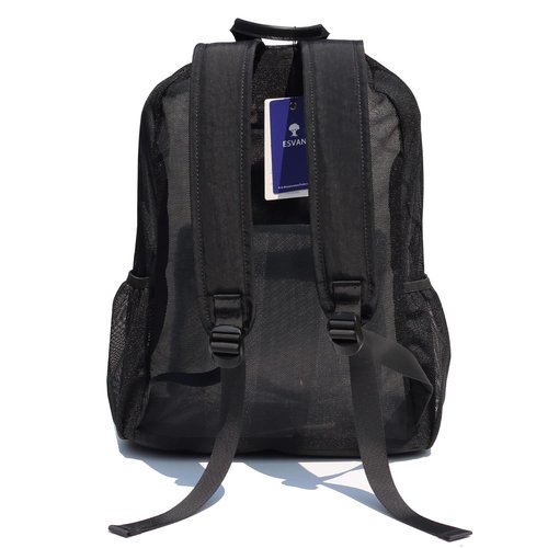ESVAN Original Print Mesh Backpack Semi-Transparent Sackpack See Through Beach Bag Daypack Multi-Purpose Women Men Unisex (Z White Black Wave)