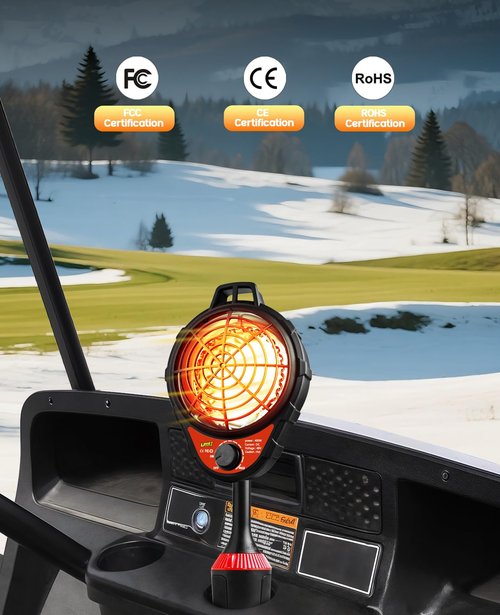 UNIGT 48V Golf Cart Heater Electric with Infinite Temperature Adjustment, 400W 2-Second Fast Heating Battery Operated Heaters Carbon Fiber for Club Car/Yamaha/EZGO, Golf Cart Accessories - Red