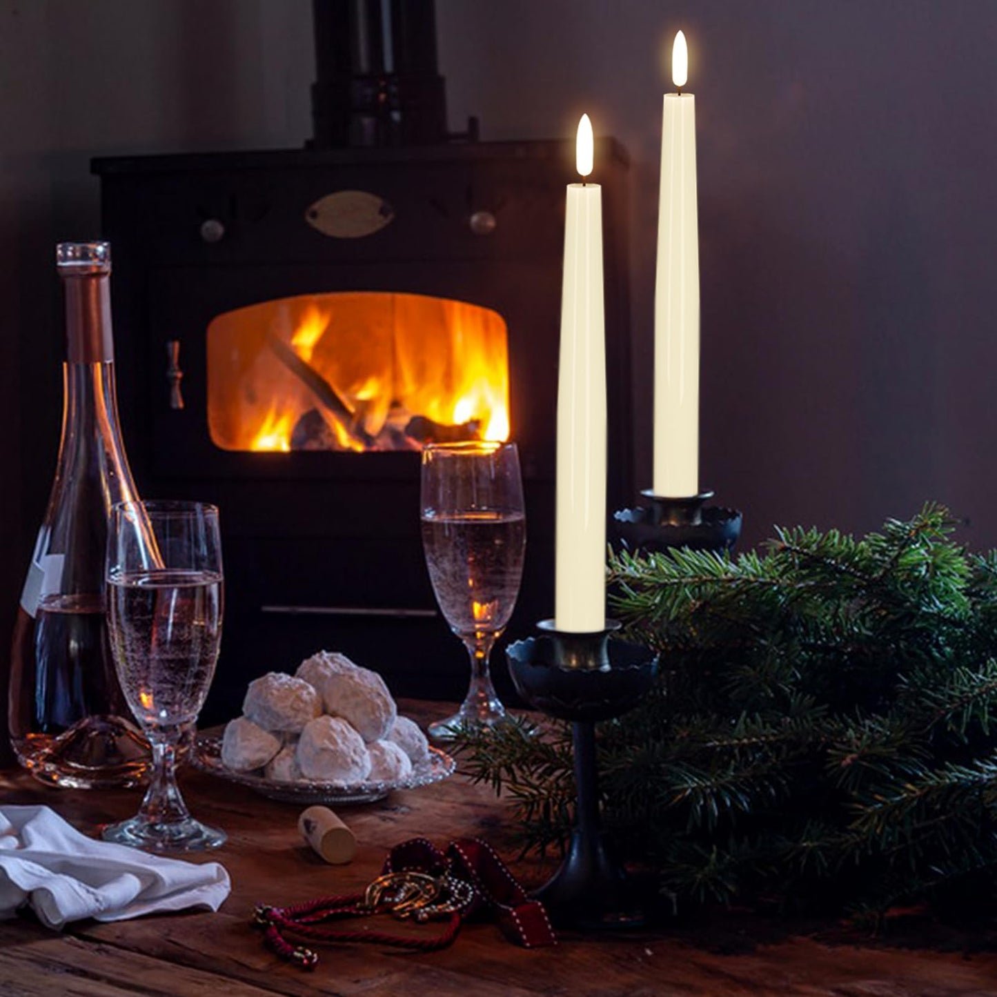 GenSwin LED Taper Candles, Flameless Taper Candles Battery Operated with Remote Timer, Set of 2 Real Wax White Flameless Candlesticks with 3D Flickering Flame for Home Wedding Decor (0.78” x 9.84”)