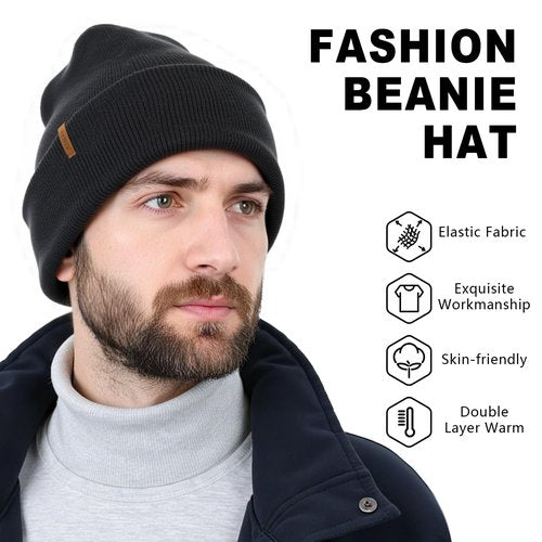 OLIKER 3 Pack Beanie for Men Women, Winter Double Layer Warm Knit Cuffed Hat Stylish Slouchy Skull Cap for Cold Weather (US, Alpha, One Size, Beige+Brown+Black)