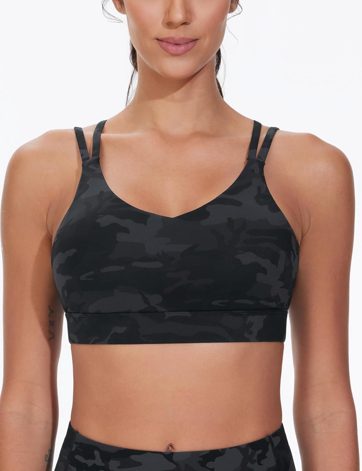 The Gym People Women's Sports Bra - Supportive Double Spaghetti Strap Design with Padded Cups